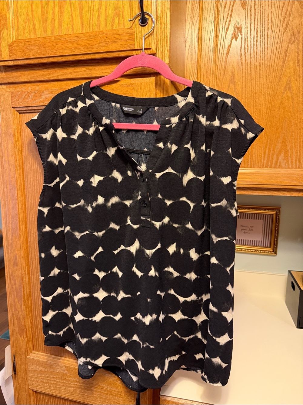 Simply Vera Vera Wang Black and Cream Short Sleeve Henley Top
